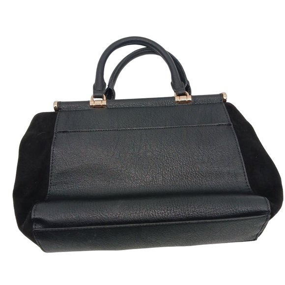 LC BLACK FAUX LEATHER PURSE GOLD ACCENTS LARGE WITH MANY POCKETS - Picture 2 of 10